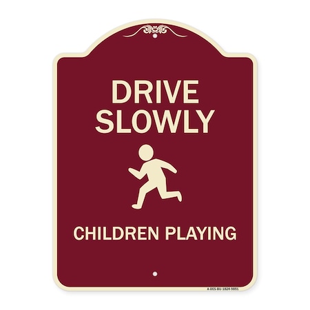 Designer Series-Drive Slowly Children Playing Burgungy